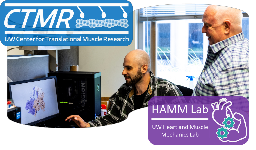 Image of 2 people viewing a computer screen with logos for the CTMR and HAMM Lab