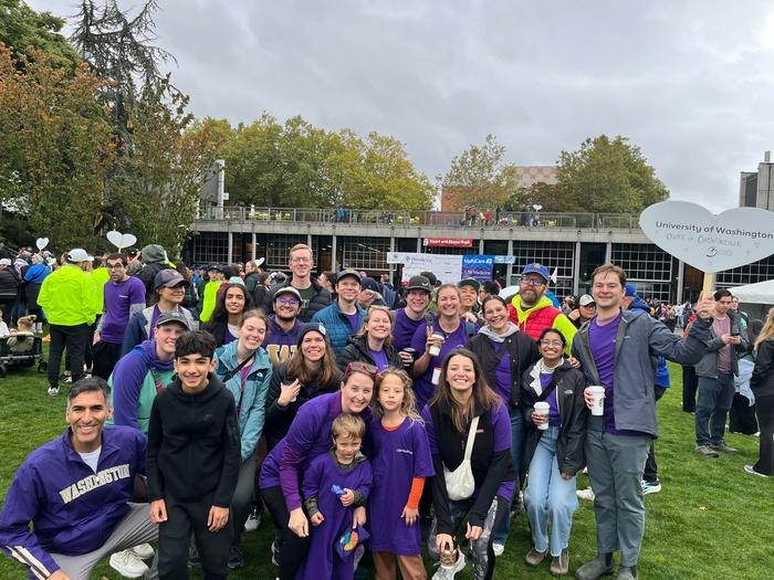 Members of the UW Center for Cardiovascular Biology team in purple shirts at the American Heart Association Heart Walk
